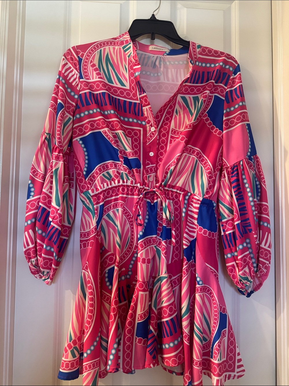 Pink Printed Tie-Waist Women's Dress